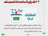 ستاد انتخابات کشور با انتشار اطلاعیه شماره ۳۲ ضمن اشاره به ازدحام مردم درشعب اخذ رای، زمان رای گیری را در سراسر کشور تا ساعت ۲۲/۰۰ امشب تمدید کرد